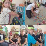 Dzieci karmią kropkożercę pomponami