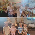 Dzieci z równiankami dożynkowymi oraz przy chlebach dożynkowych